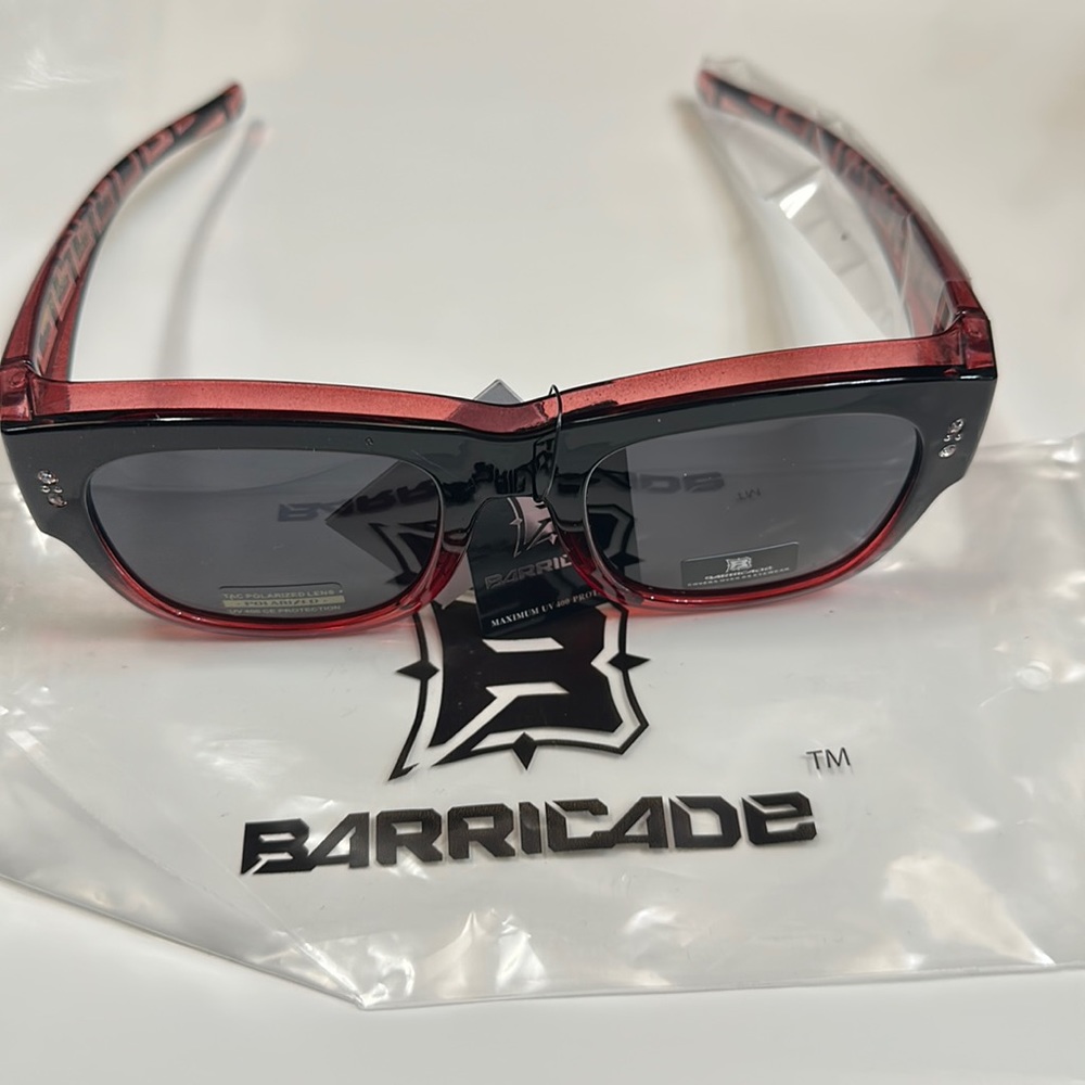 NWT Red and Black Polarized Sunglasses with Design on each Side